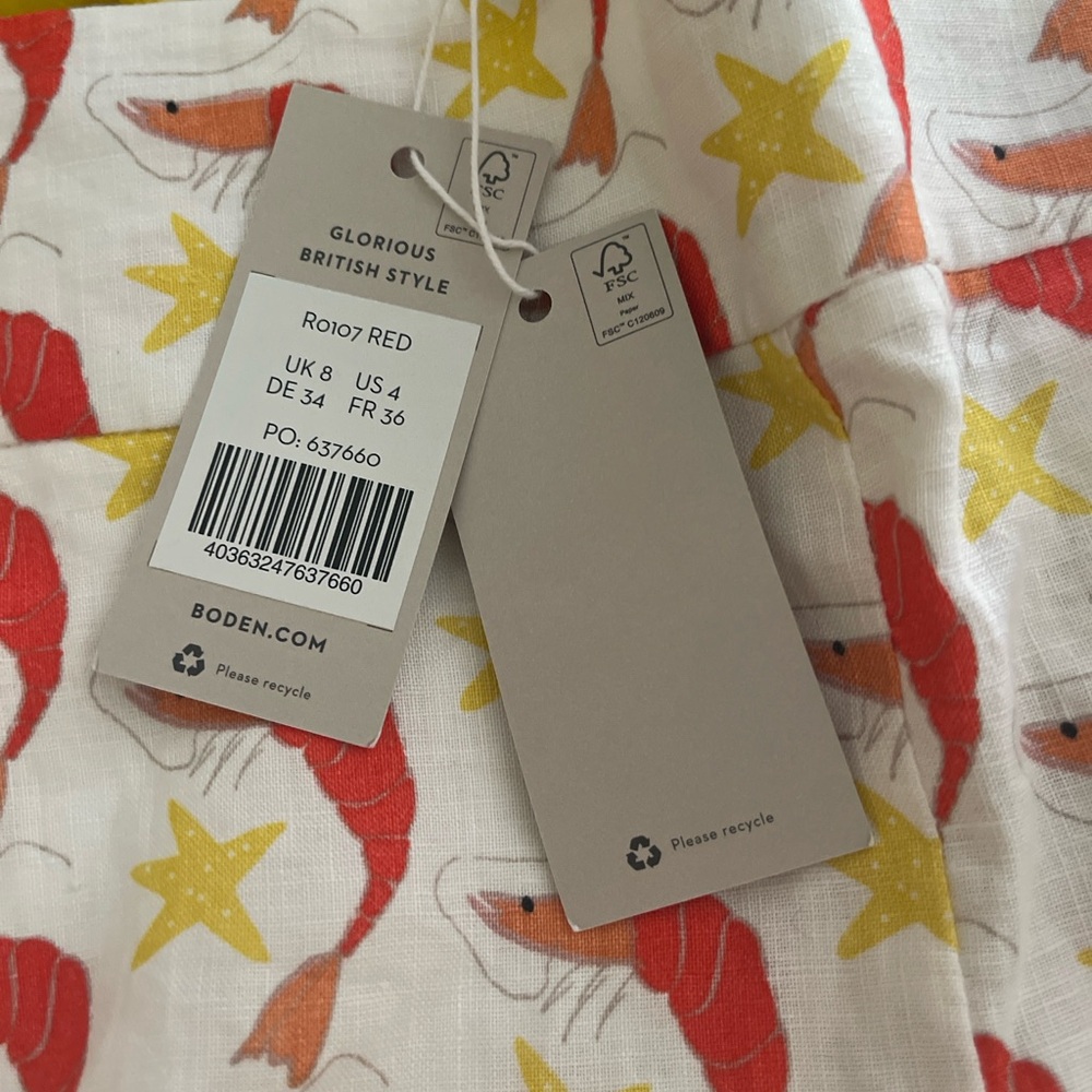 Boden Linen Shrimp and Starfish Print Shorts. Size 4 NWT - Picture 3 of 8
